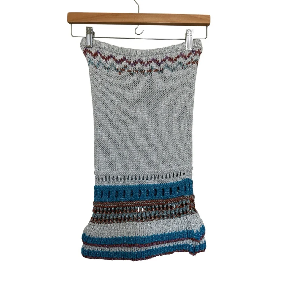 PHO Firenze Knit Skirt Size XS‎ Gray Blue Metallic Boho Stretch Italy NWT Read
